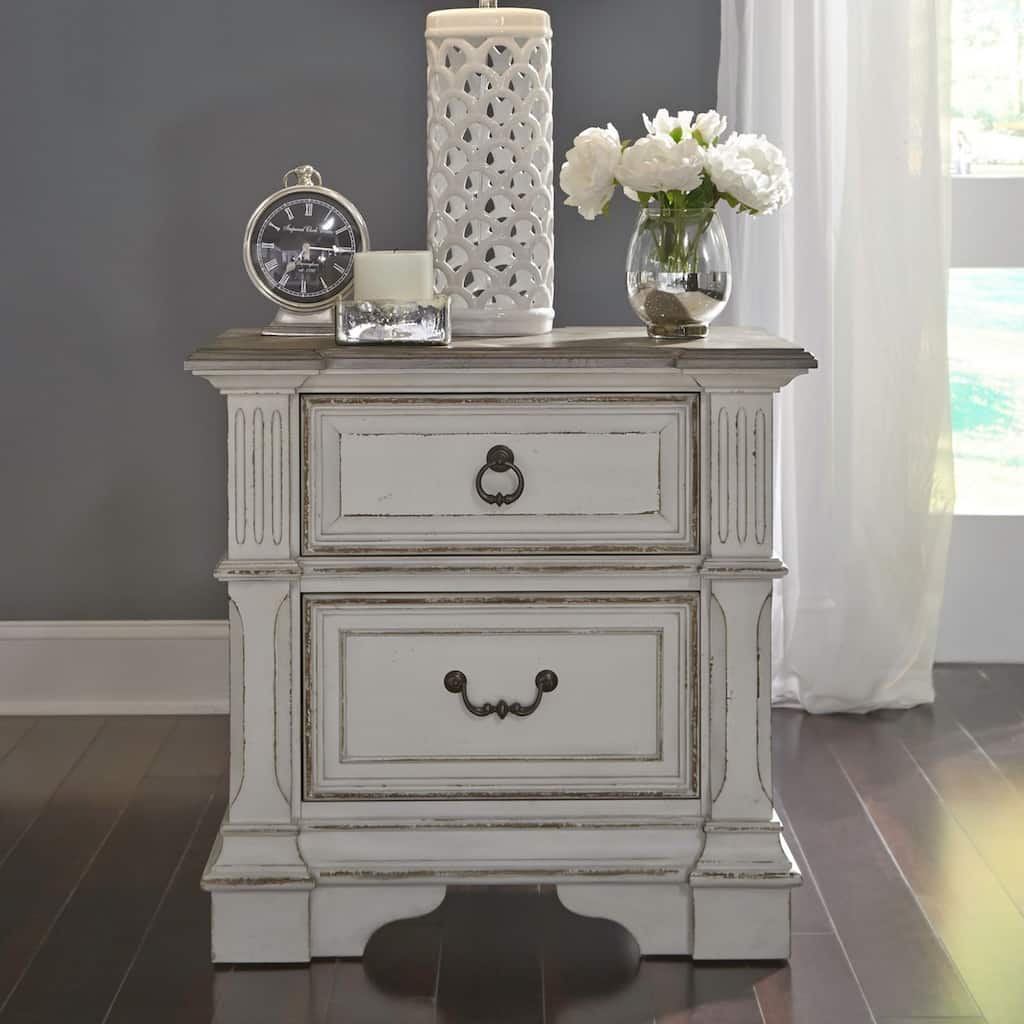 The Gray Barn Abbey Park Weathered Brown & Antique White 2 Drawer Night Stand Charging Station