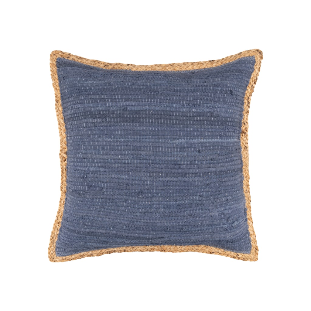 Sevita Solid Midnight Blue Jute Bordered Throw Pillow