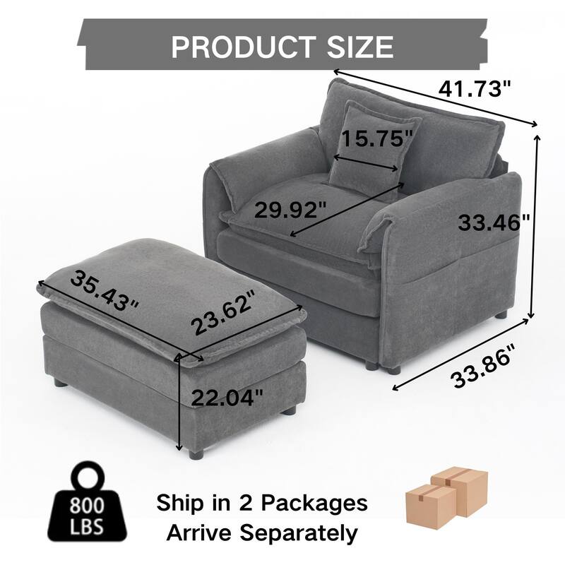 Chenille Upholstered Accent Chair / Oversized Single Sofa Lounge Chair / Deep Seat Reading Sofa Armchair