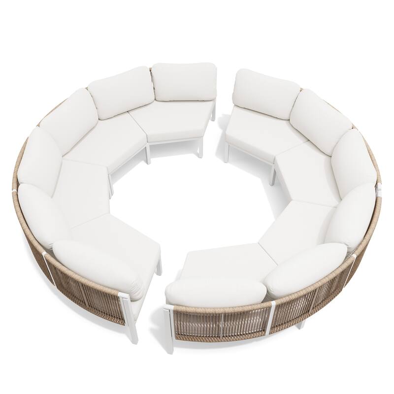 Outdoor Half Moon Curved Sofa Rattan Sectional Sofa Patio Outdoor Conversation Sets