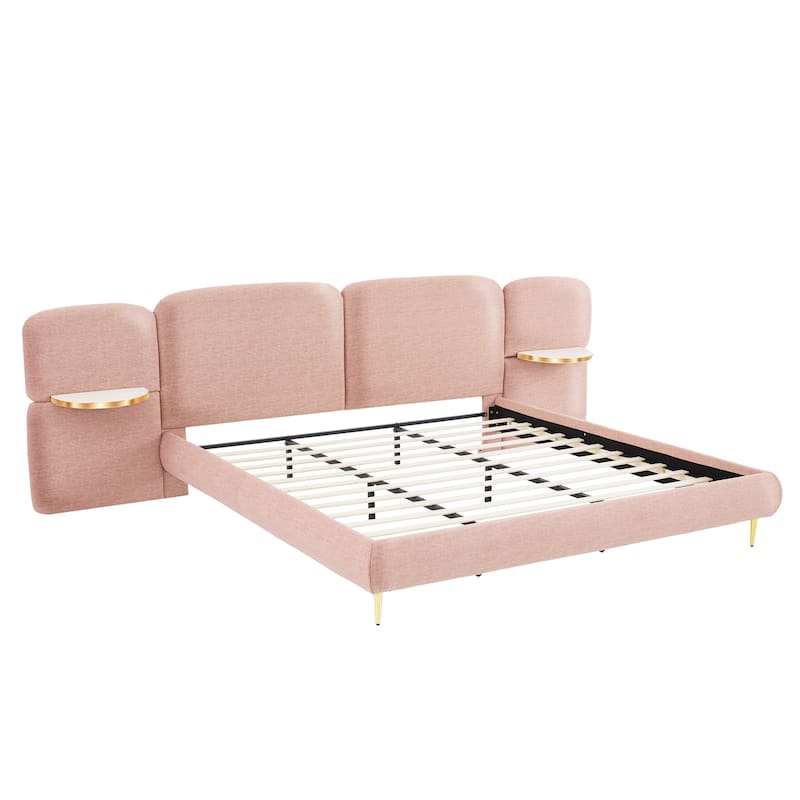 Christopher Knight Home - Thorne Upholstered Bed Frame with Headborad and 2 Side Panel Nightstands