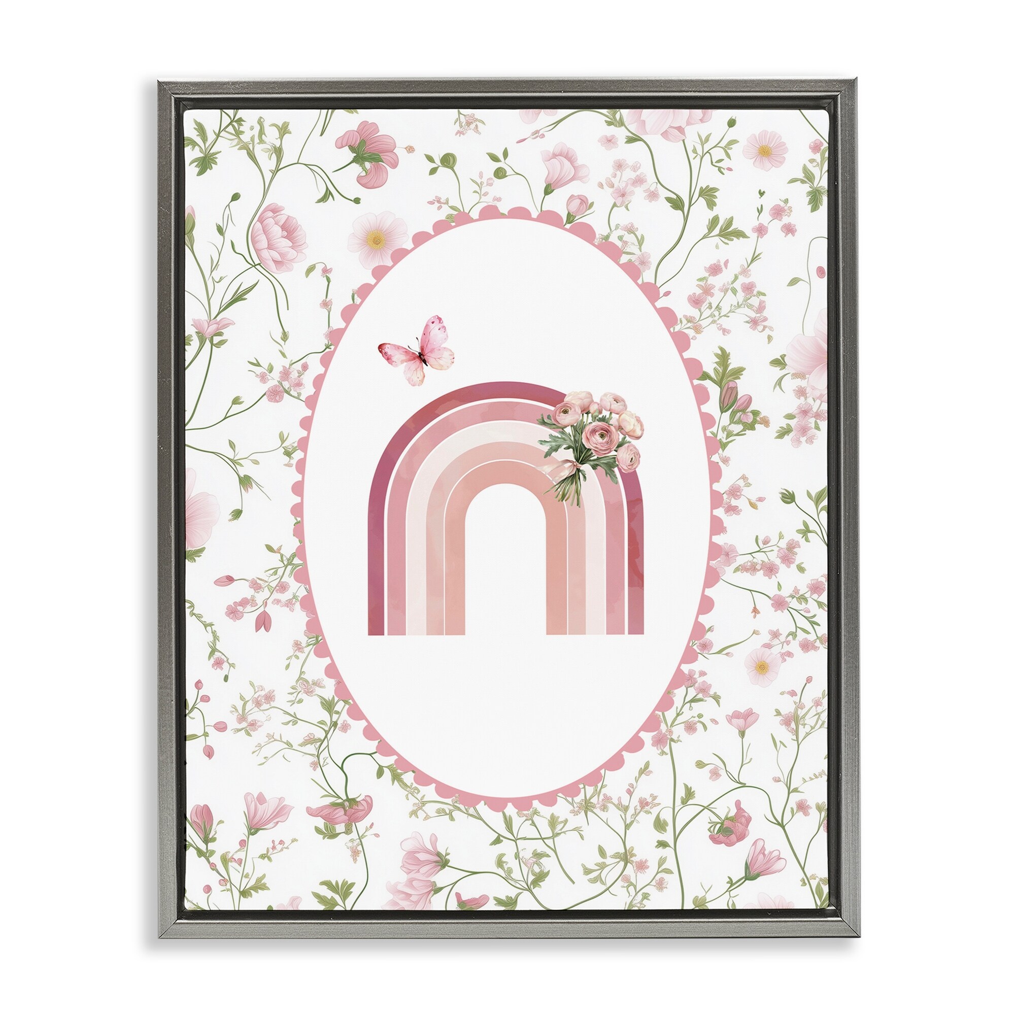 Stupell Delicate Florals & Rainbow Framed Floater Canvas Wall Art Design By Christine Simpson Art