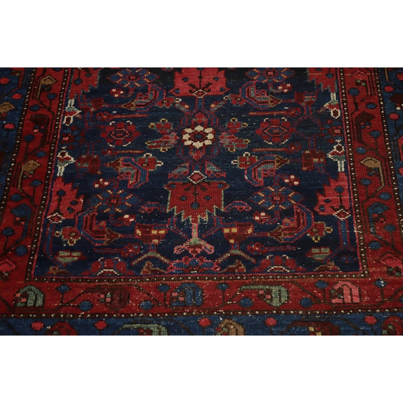 Hand Knotted Oriental 100% Wool Carpet Traditional Floral Navy Blue & Blues Malayer Runner Rug - 16' 3'' X 3' 8''