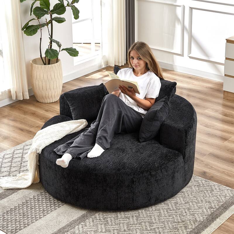 Comfortable Chenille Sponge Sofa for Various Rooms, No Assembly Needed - Black