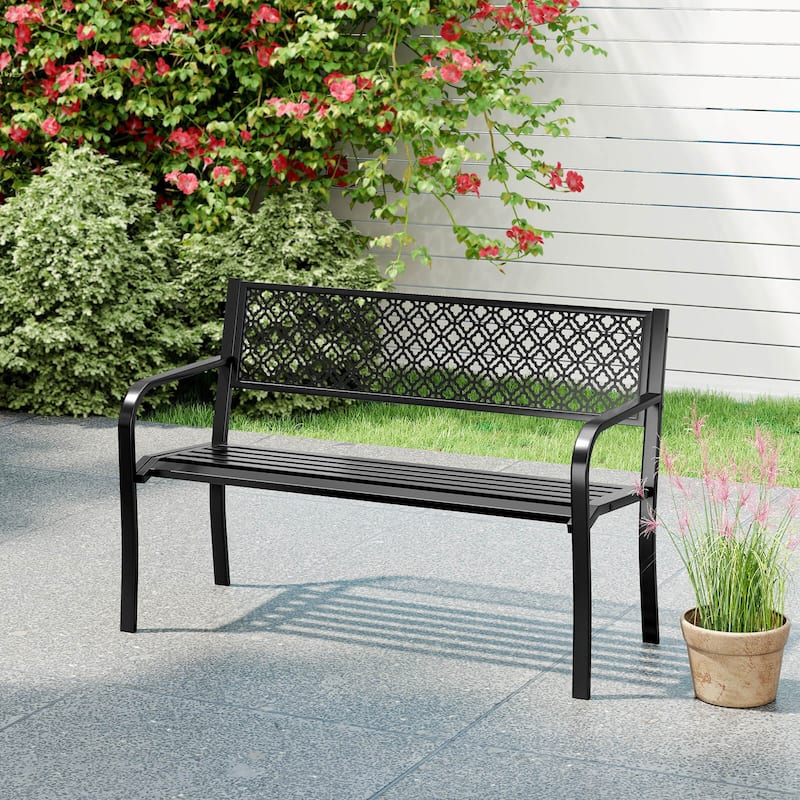 Costway 50" Outdoor Garden Bench with Geometric Lattice Backrest - See Details