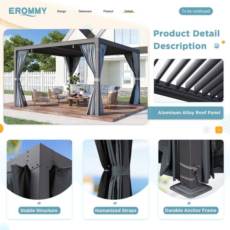 EROMMY Outdoor Louvered Pergola Gazebo with Adjustable Aluminum Rainproof Roof