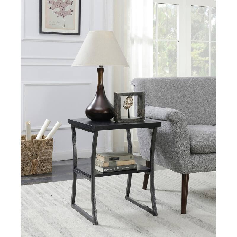 Convenience Concepts X-Calibur End Table with Shelf - Black Woodgrain/Grey
