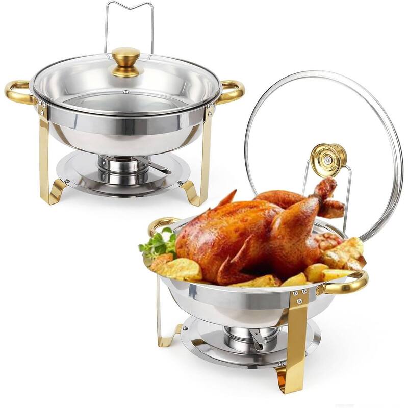 Set of 2 5 Qt Chafing Dishes, Food Warmers for Buffet - 2 Pcs - Gold