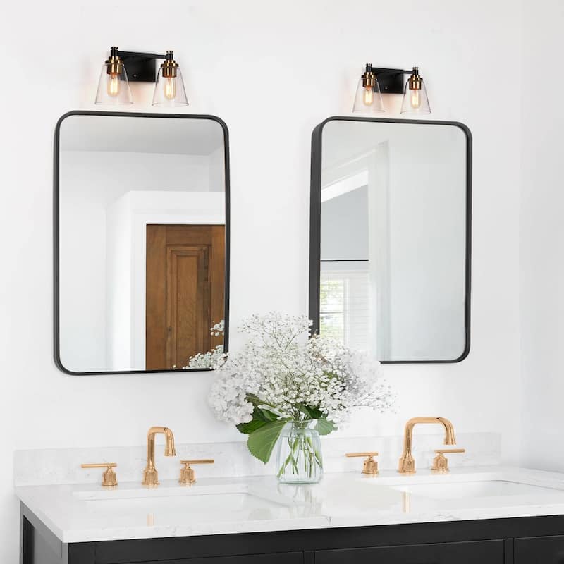 2/3/4-Light Modern Black Gold Bathroom Vanity Lights Glass Wall Sconces