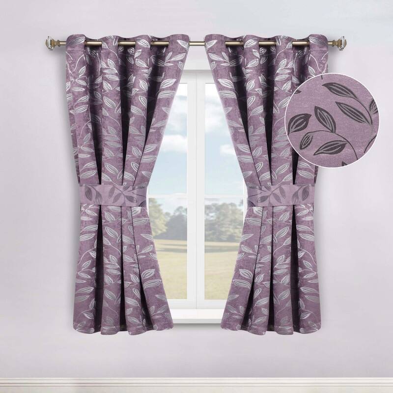 Superior Leaves Machine Washable Room Darkening Grommet With Ties Blackout Curtains, Set of 2