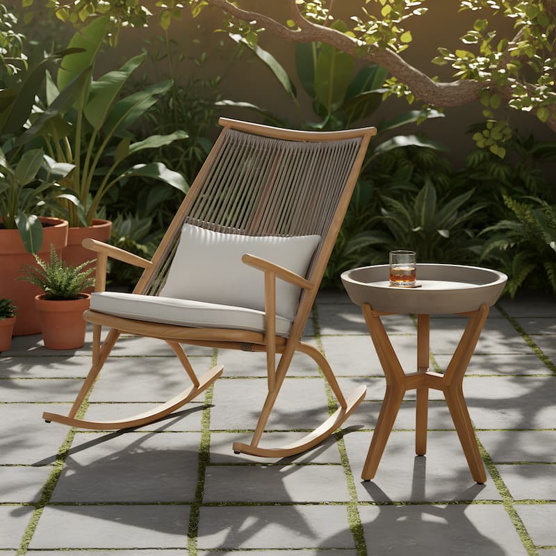 Christopher Knight Home - Calloway Outdoor Faux Rattan Contoured Rocking Chair Set with Lightweight Concrete Side Table