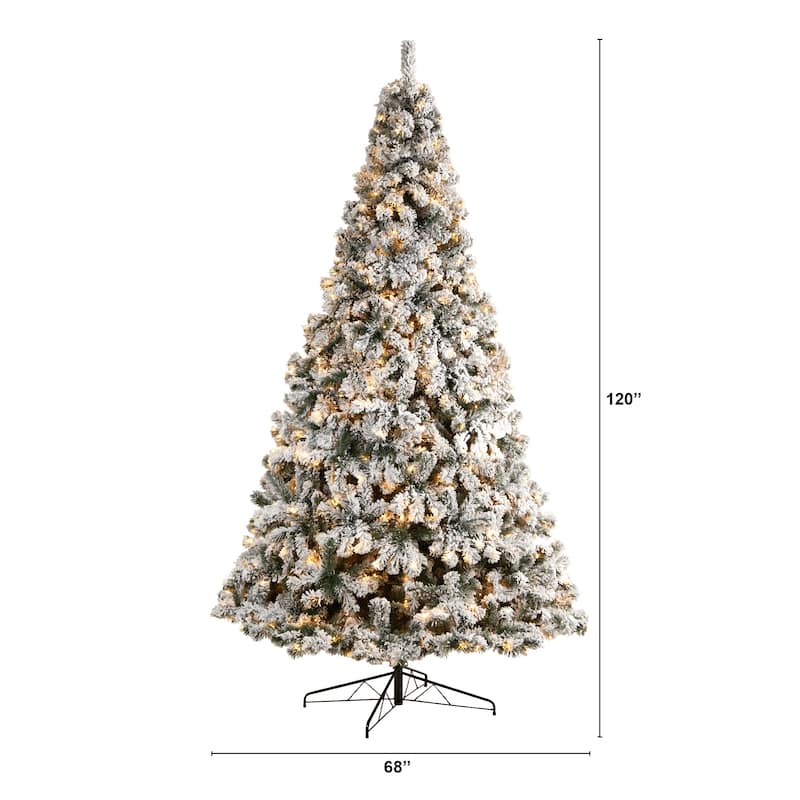 10' Pre-Lit Flocked West Virginia Fir Artificial Christmas Tree, Warm Clear LED Lights - over-10-feet