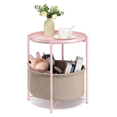 Side Table with Fabric Storage Basket Table Nightstand