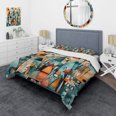 Designart "Joyful Geometric I" Green Modern - Bed Cover Set With Shams