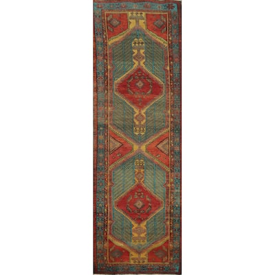 Hand Knotted Oriental 100% Wool Carpet Traditional Geometric Oranges & Rust Ardebil Runner Rug - 11' 4'' X 3' 2''