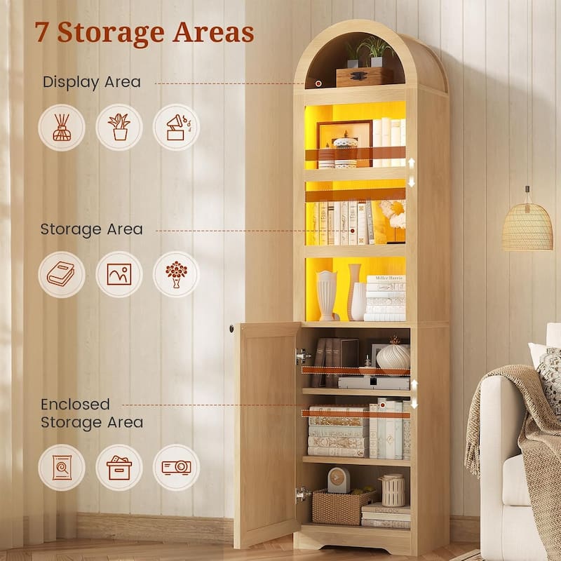Tall Arched Cabinet Bookcase Storage Bookshelf Door Bathroom Storage Cabinet