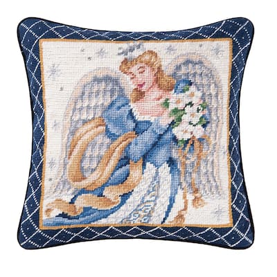 14" x 14" Azure Angel Needlepoint Pillow
