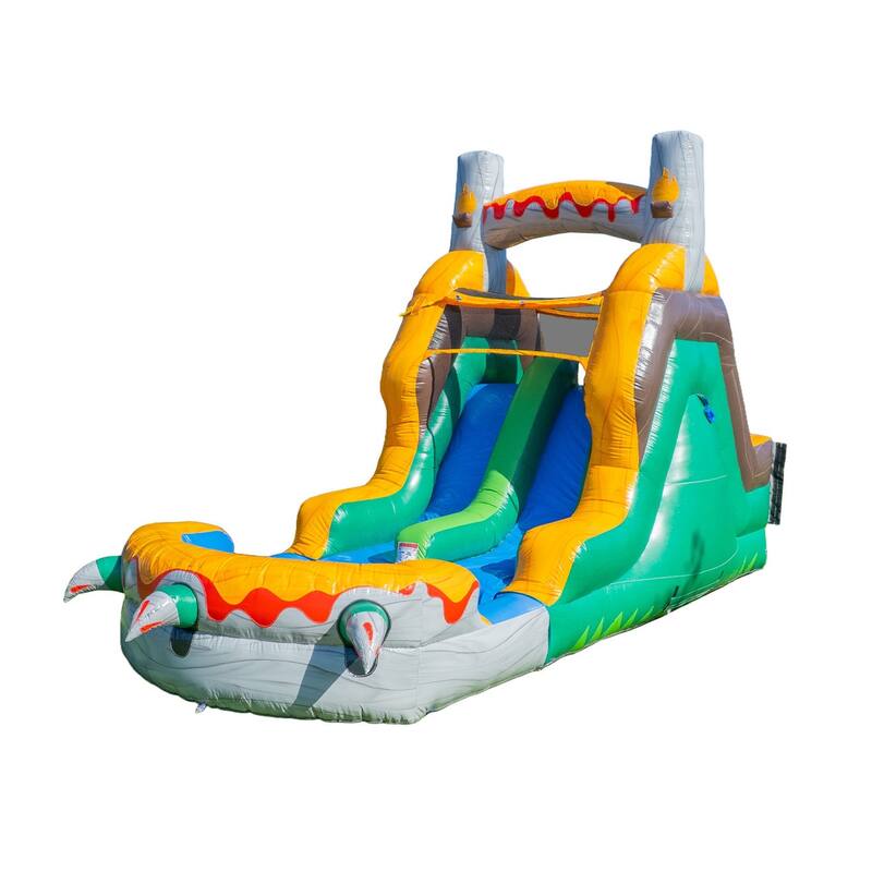 HeroKiddo T-Rex Adventure 12' Tall Dual Lane Inflatable Water Slide with Pool, Commercial PVC, Kids and Adults, Blower Included