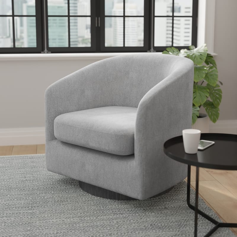 Barrel Accent Chair with 360° Swivel Vinyl Wrapped Base