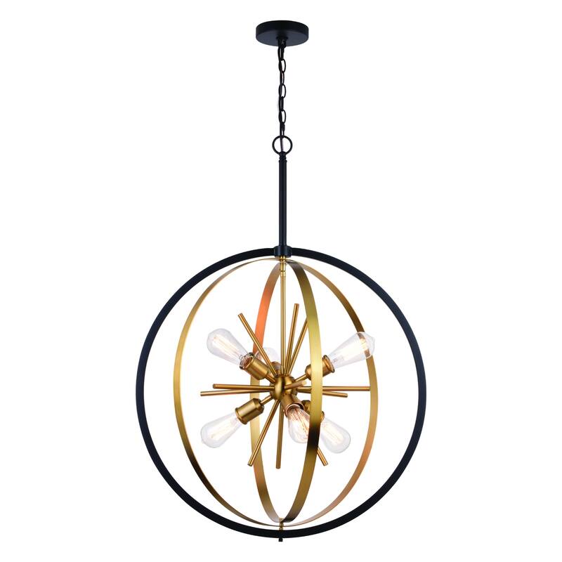 Modern Sputnik Chandelier 6-Light Brass Black Globe Pendant Light - 38