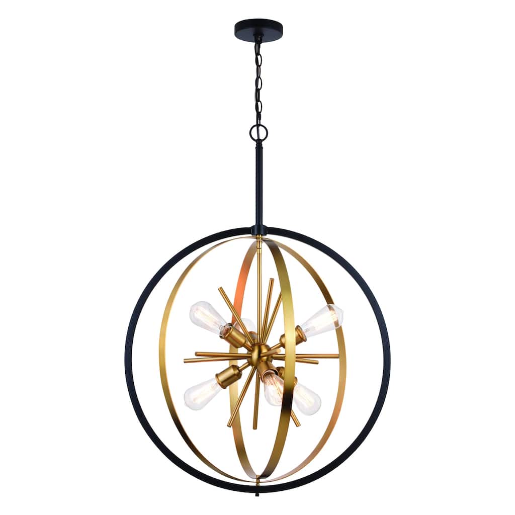 Modern Sputnik Chandelier 6-Light Brass Black Globe Pendant Light - 38