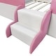 preview thumbnail 31 of 70, Twin/ Full/ Queen/ King Size Upholstered Kids Floor Bed Frame with Guardrail and Little Stairs, Soft PU Platform Bed