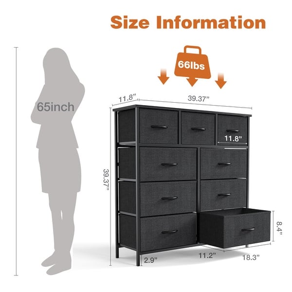 dimension image slide 2 of 3, Dresser for Bedroom Kids Room with 8 Fabric Drawers