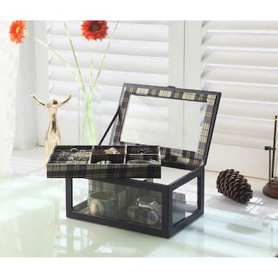 9.8" Long Tempered Glass and Leather Jewelry Case