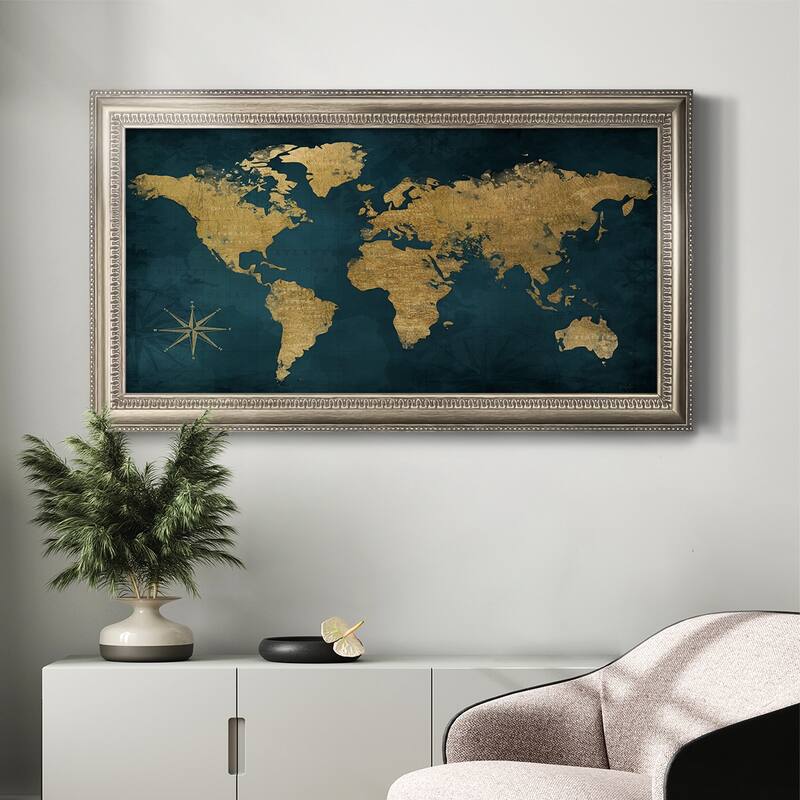 Navy Gold Map Premium Framed Canvas- Ready to Hang