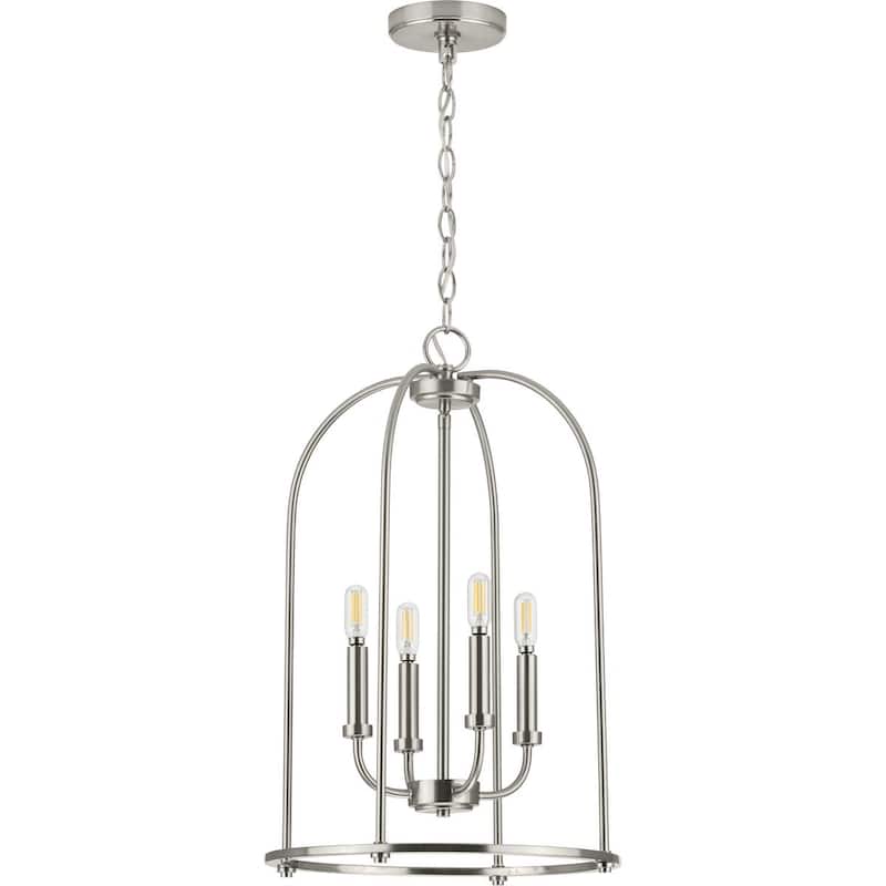 Leyden Collection 4-Light Brushed Nickel Farmhouse Foyer Pendant Light - 15 in x 15 in x 23 in
