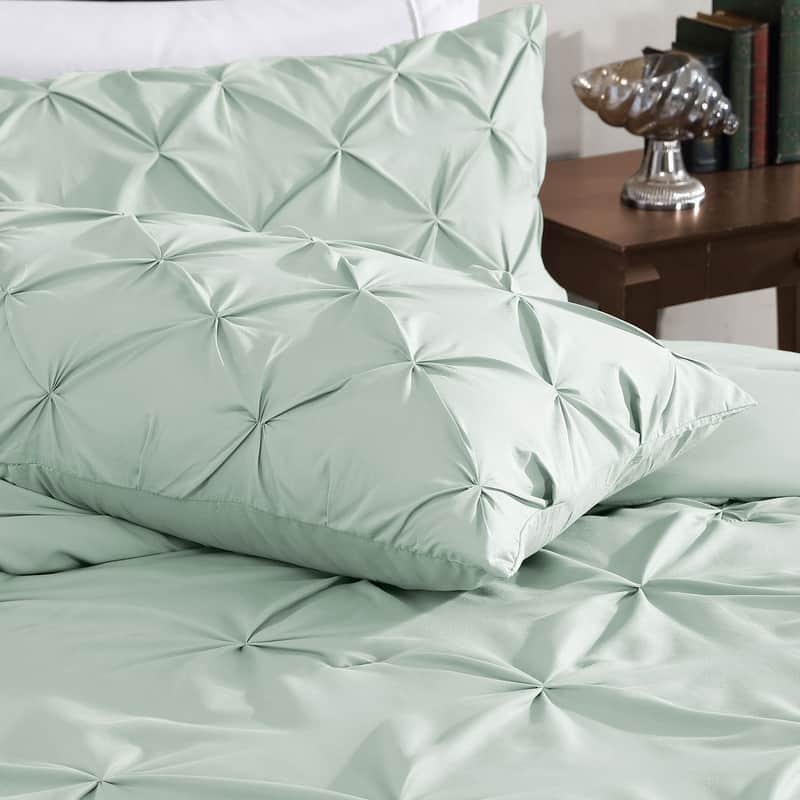 Swift Home Modern Diamond Pintuck Ultra-Soft Microfiber 3-Piece Bedding Comforter Set - Misty Blue - Twin