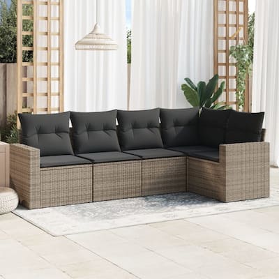 vidaXL Garden Sofa Set Grey PE Rattan, Powder-Coated Steel Large Modular - 24.4 x 25.8 x 27.2