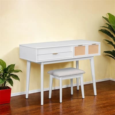Wood Makeup Vanity Set with Flip-top Mirror and Stool,Dressing Table