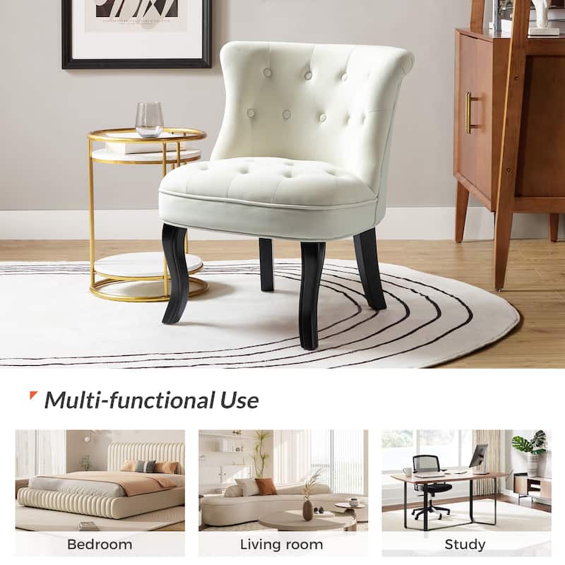 Paolino 25.1" Wide Traditional Velvet Button-tufted Back Stools with Wood Legs by HULALA HOME