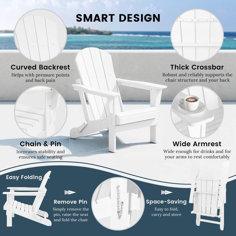 Laguna Hdpe All Weather Outdoor Patio Foldable Adirondack Chairs (Set Of 8)
