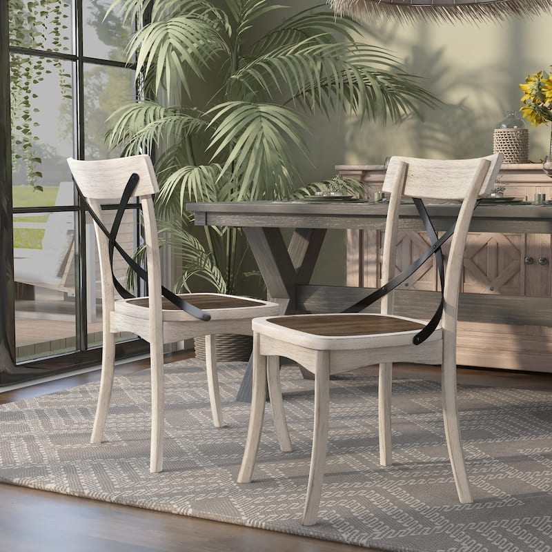 McFarlane Farmhouse Antique White Wood X-backed Chairs by Furniture of America (Set of 2)