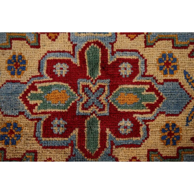 Light Blue Kazak Oriental Area Rug Handmade Geometric Wool Carpet - 3'11" x 5'10"