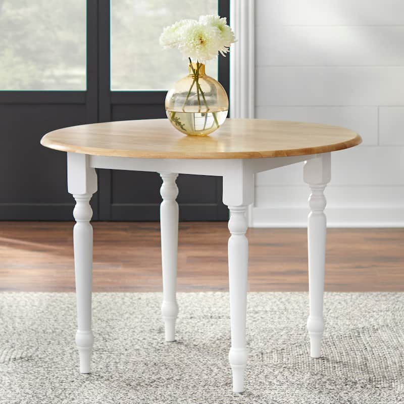 Simple Living Two-tone 40-inch Rubberwood Round Drop-leaf Table - White/Natural