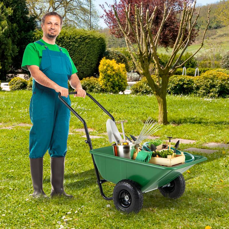 Gymax Dual-Wheel Wheelbarrow w/ Pneumatic Tires 330 LBS Load Capacity