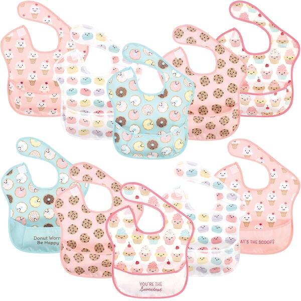 slide 1 of 1, Hudson Baby Infant Girl Waterproof Polyester Bibs 10pk, Sweetest Cupcake, Feeder - Sweetest Cupcake