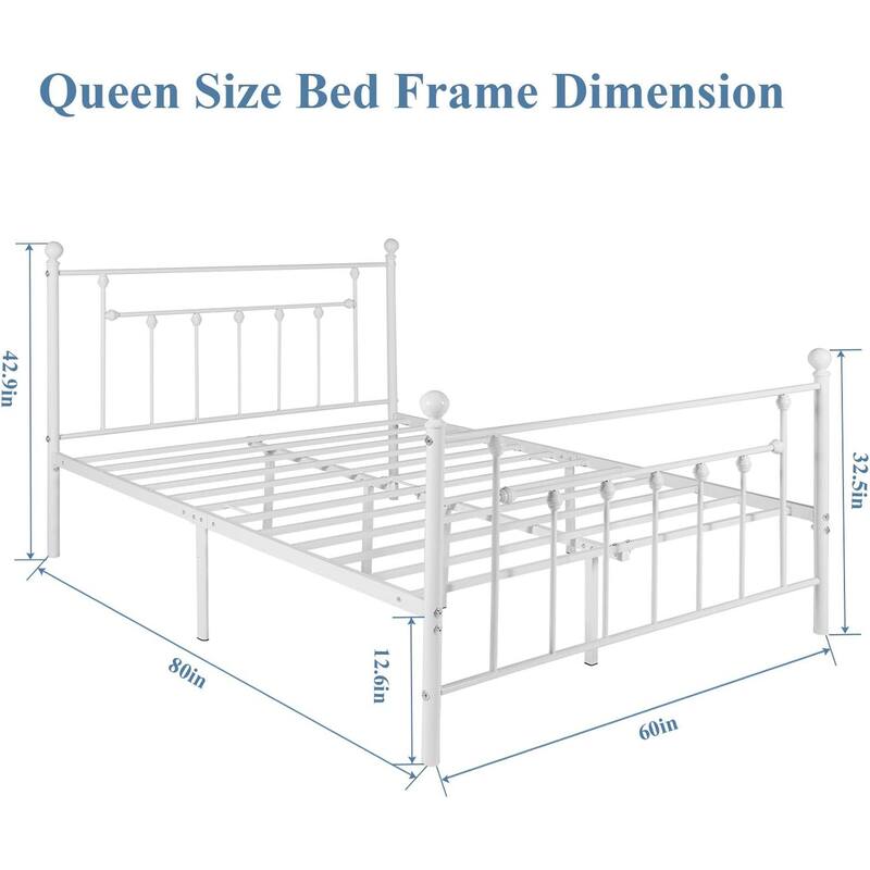 VECELO Metal Platform Bed Frame with Headboard and Footboard, Heavy Duty Slat Support/Underbed Storage Space, Victorian Style