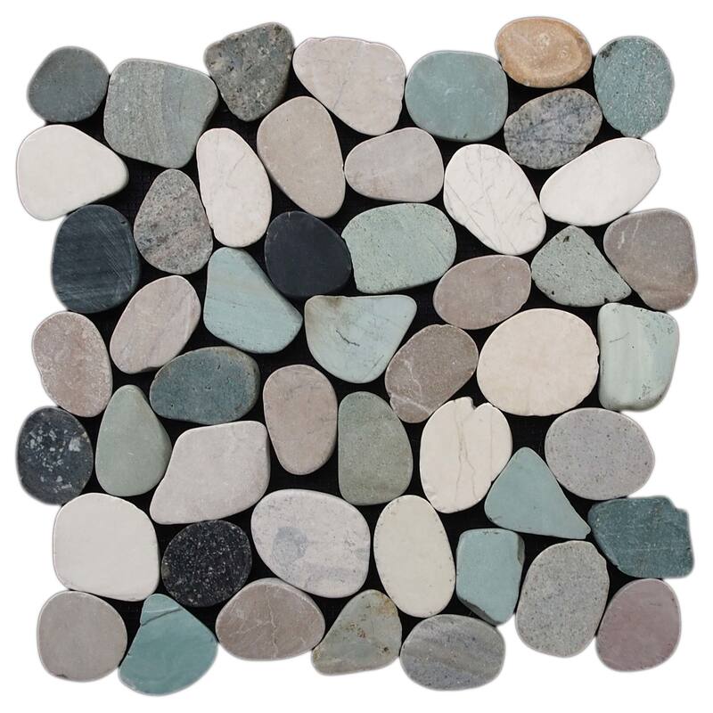 Cruz Bay Studio XS3P Sliced Pebble - 11" x 11" Pebble and Rock Floor - Black / Green / Tan Natural