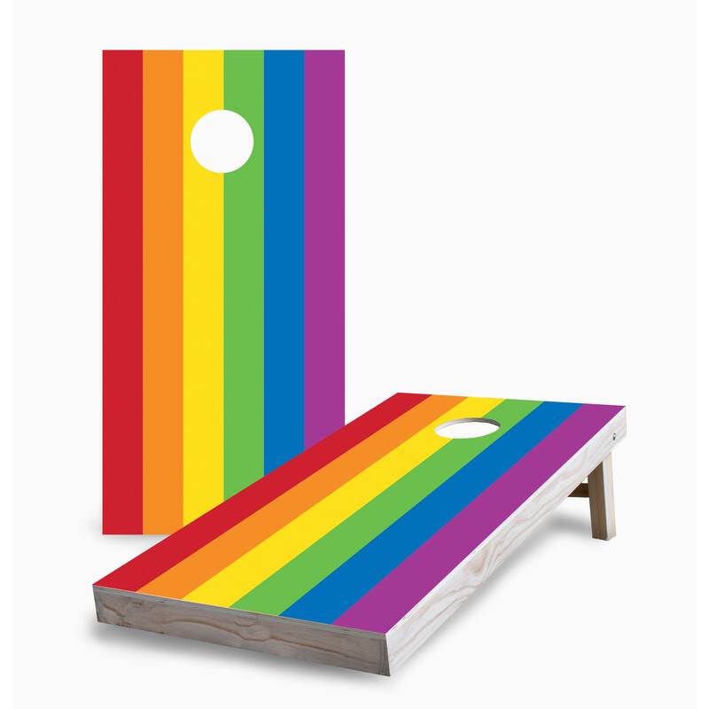 Rainbow Pride Flag Corn Hole Board Set w Case & Lights - 16 Years and Up