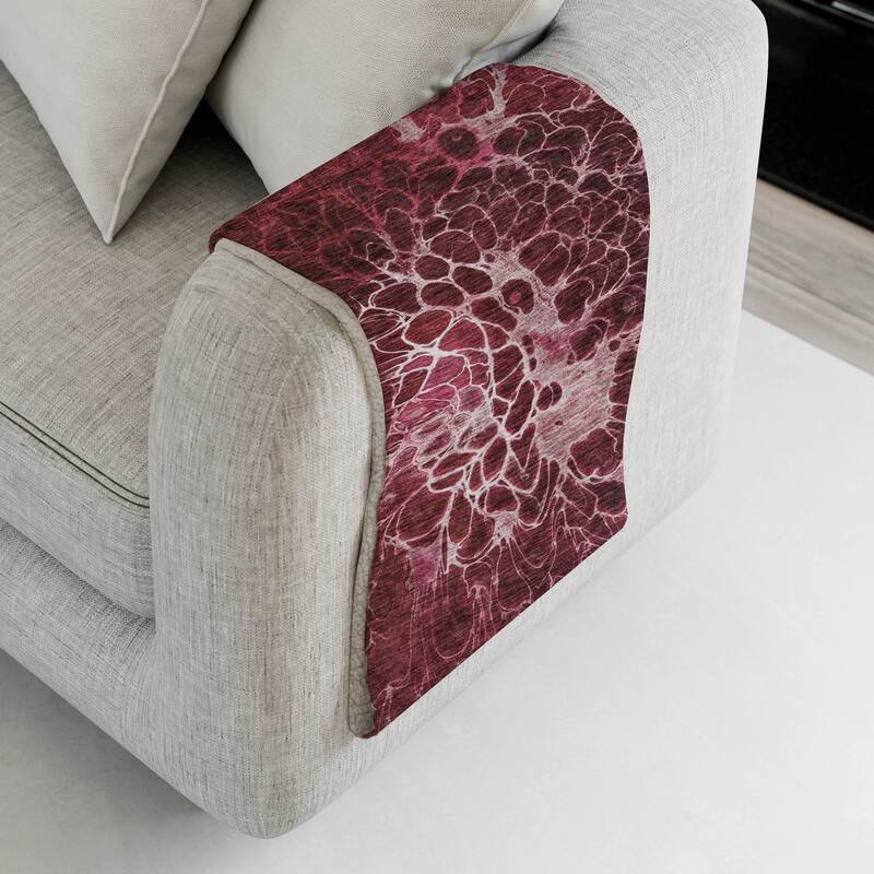 Premium Machine Washable Modern Floral Sherpa Throw Blanket - Merlot - 4'2" x 5'10"