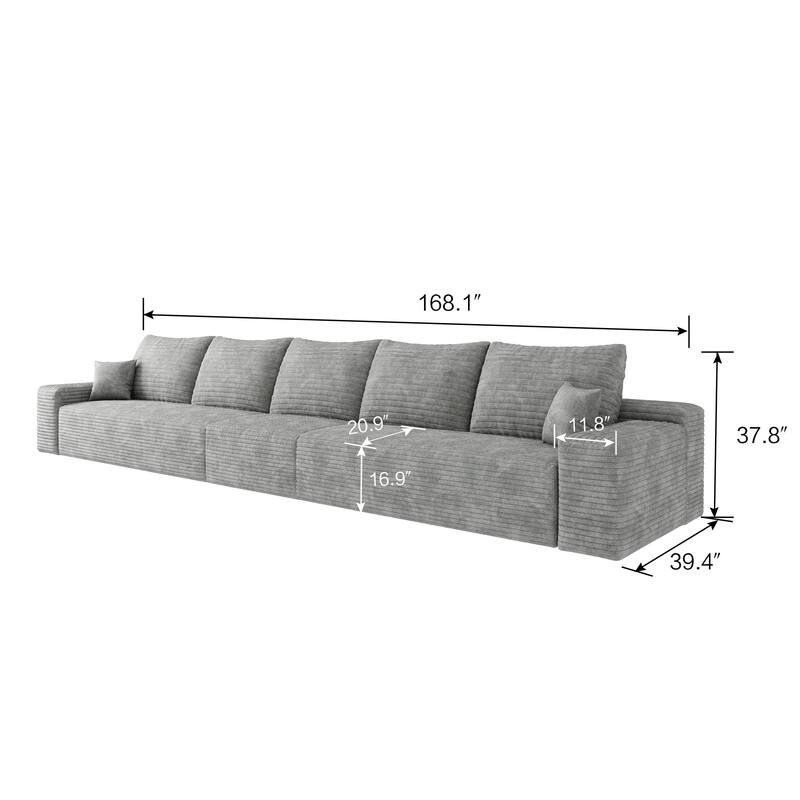 168" Cloud Sectional Couch with Deep Seat, No Assembly Required