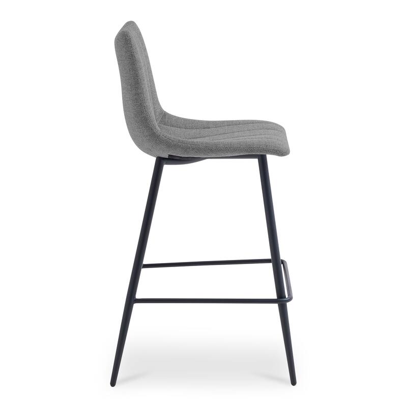 NADAAL STUDIOS Florian Counter Stool, Curved Back with Vertical Stitching and Steel Tapered Legs, Beige