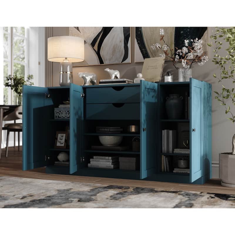 Palace Imports 100% Solid Wood 65" Sideboard with Shaker Doors, 2-Drawers & Adjustable Shelves - Teal Blue