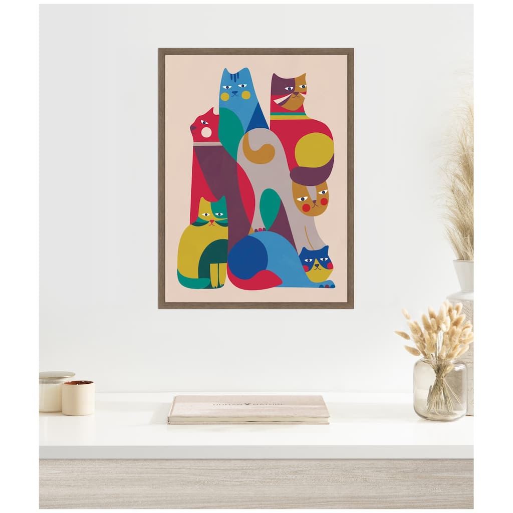 Kate and Laurel Abstract Retro Modern Cats 02 by Rachel Lee Framed Canvas Wall Art Print