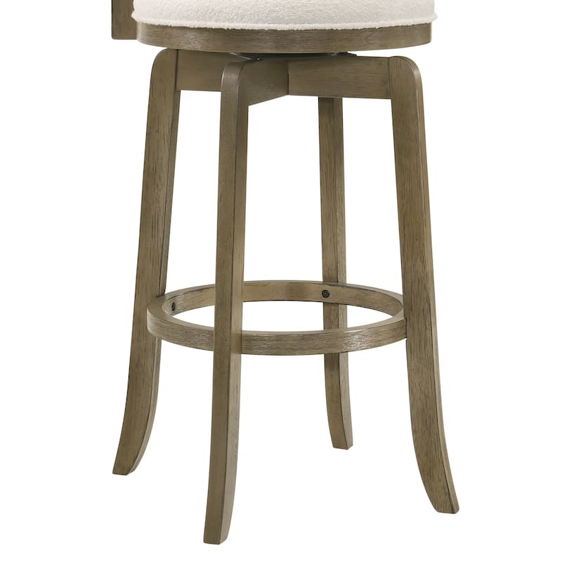 Melindra White Boucle Swivel Bar Stool, Upholstered Counter Stool with Solid Wood Legs