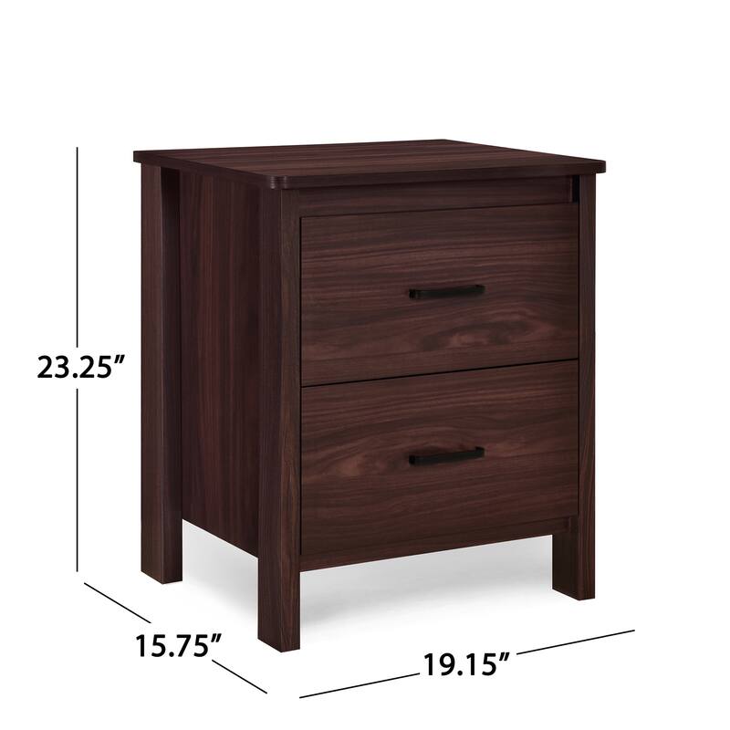 Faux Wood Nightstand with 2 Drawers, Contemporary Design, Easy Toolless Assembly, Storage Organizer for Bedroom